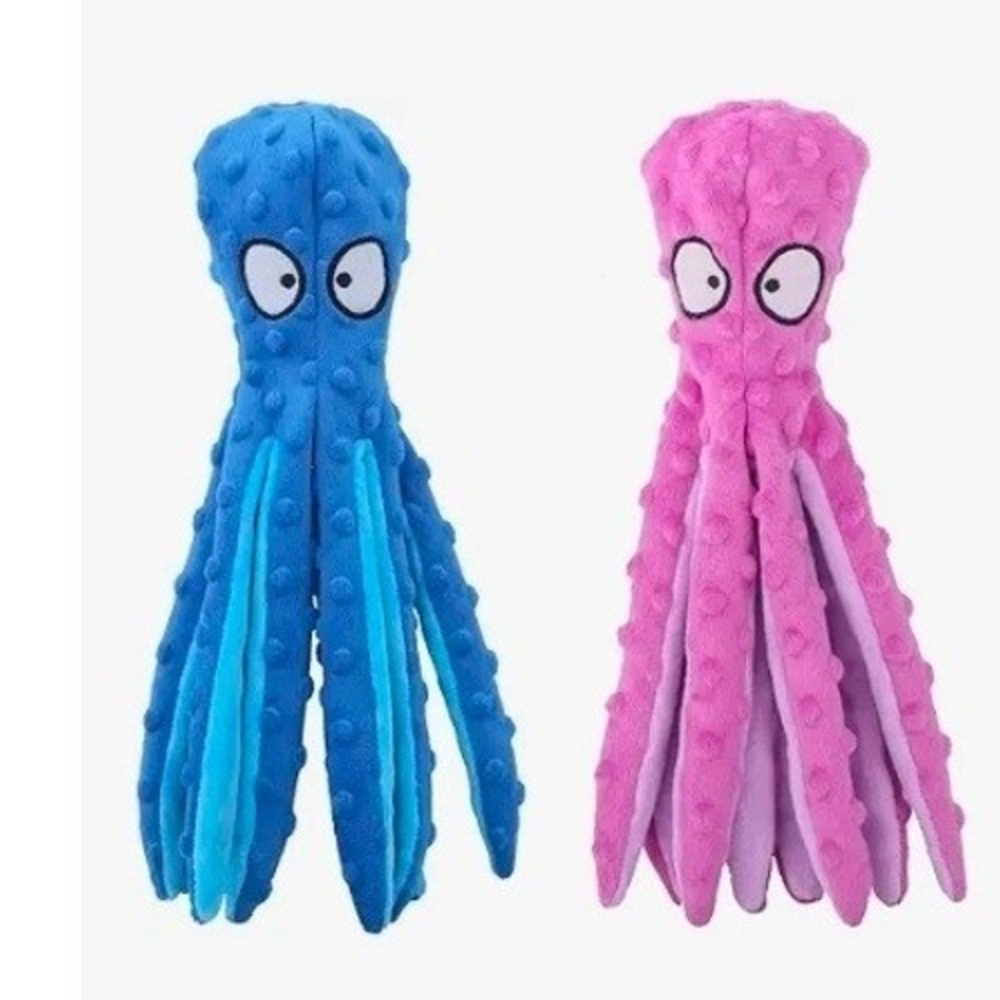 2 Pack Octopus Dog Toys No Stuffing Plush Blue Pink Durable Chew Toy